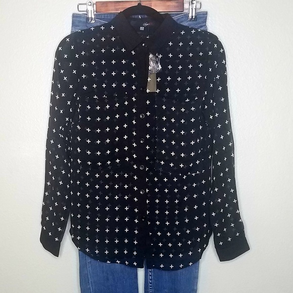 NWT Nordstrom Rack Chiffon Cross Print Top Size S - Picture 2 of 8